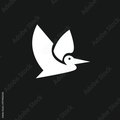 Minimalist White Bird Flying Logo Design on Black Background