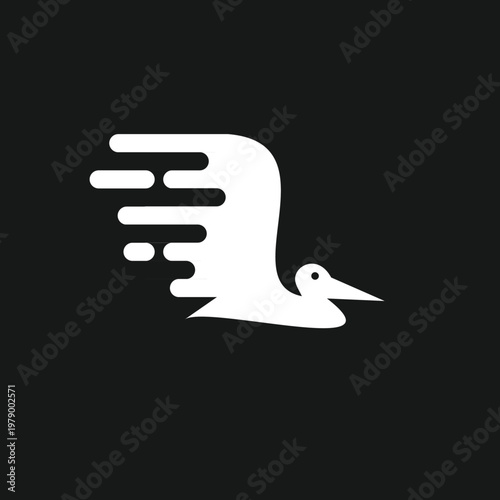 Fluid Motion Flying Bird Logo Design on Dark Background