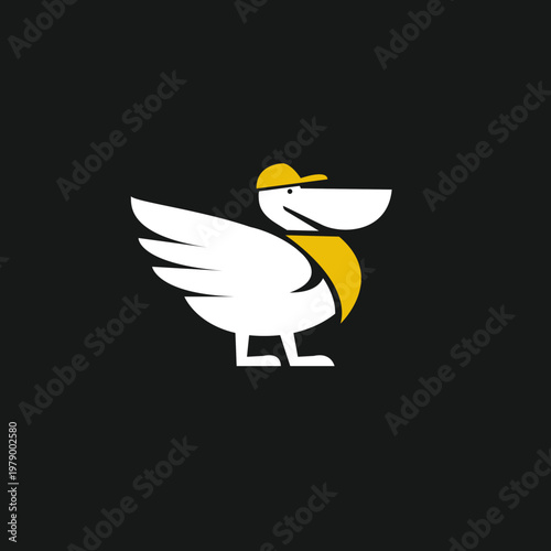 Smiling Pelican Cartoon Character with Yellow Baseball Cap and Neckerchief Logo