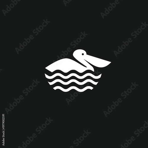 Minimalist White Pelican Bird Swimming on Water Graphic Icon Design
