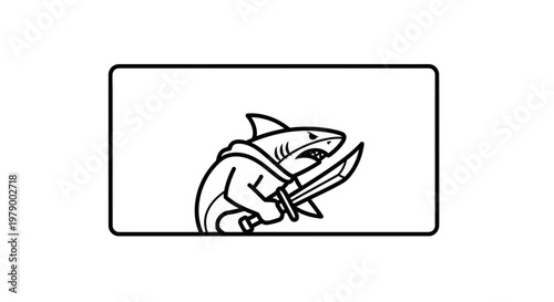 Aggressive Shark Character in Hoodie Holding Knife, Cartoon Style