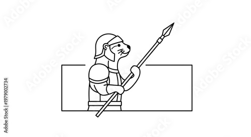 Ancient Egyptian Otter Warrior with Spear, Stylized Line Art