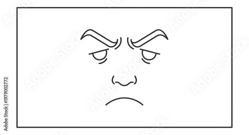 Angry Face Drawing Outline, Negative Emotion Expression, Simple Line Art