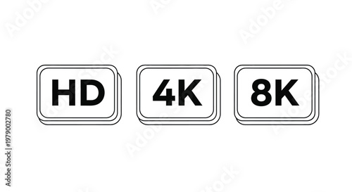 Digital display quality standards represented by HD 4K 8K icons