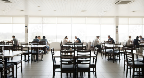 A group of people sitting at tables in a large room