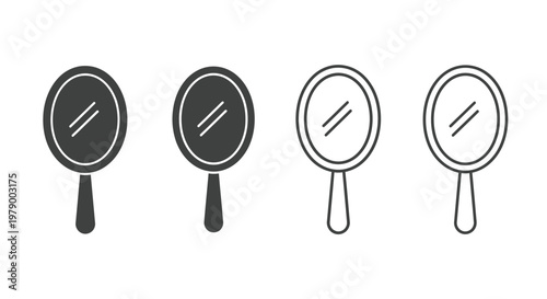 Collection of simple hand mirror icons in solid and outline styles