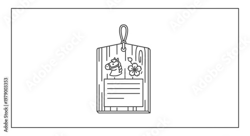 Japanese Ema Horse and Cherry Blossom Prayer Plaque with Writing Space