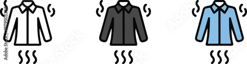 Minimalist vector icon set featuring dress shirts with steam or odor lines representing professional laundry dry cleaning garment care and textile hygiene concepts
