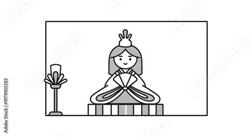 Japanese Hina Matsuri Doll on Display with Lantern, Traditional Celebration