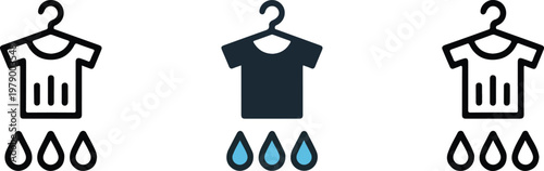 Minimalist vector icon set featuring dress shirts with steam or odor lines representing professional laundry dry cleaning garment care and textile hygiene concepts