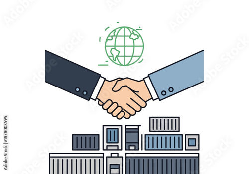 Global shipping and international trade agreement illustration
