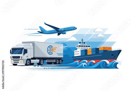 Global logistics and supply chain solutions with air, sea, and land freight transportation