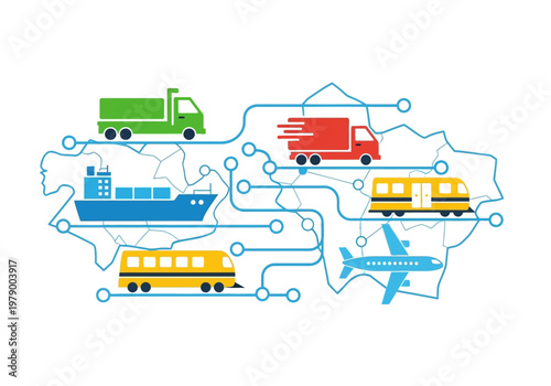 Global logistics network connecting various modes of transportation for import and export
