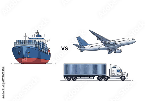 Comparing modes of transportation for goods cargo ship versus airplane and truck
