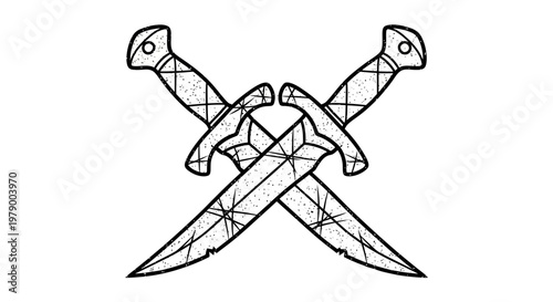 Two crossed swords, vintage illustration, black and white