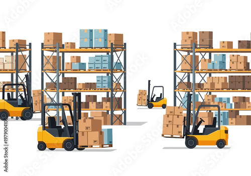 Warehousing and Logistics Forklifts and Pallets in a Storage Facility