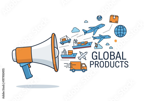 Global Product Distribution and Logistics with a Megaphone Announcing Worldwide Shipping Services