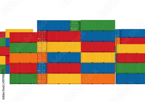 Stacked shipping containers in various bright colors, representing global trade and logistics