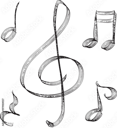 レーキタッチのメロディーアイコンセット　ブラック　Adobe Illustrator Artwork
