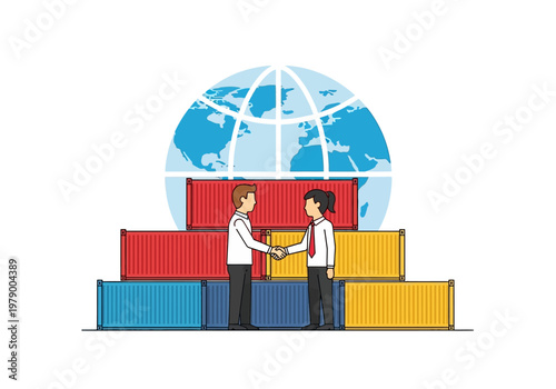 Global business partnership and international trade agreement between two businessmen shaking hands