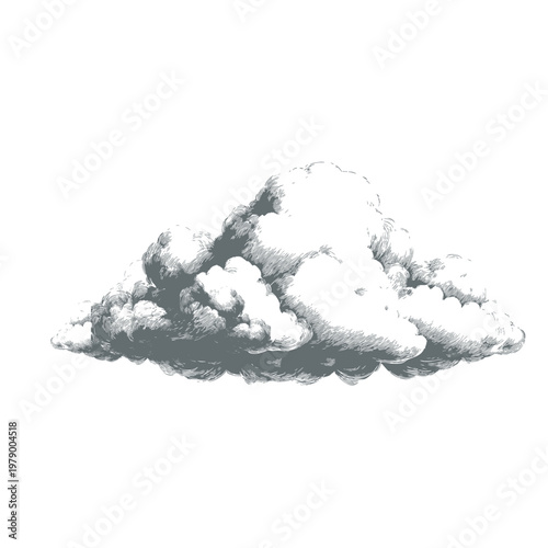 Hand Drawn Cloud-02 Adobe Stock Illustration A Detailed Sketch of a Fluffy Cumulus Cloud in Grayscale