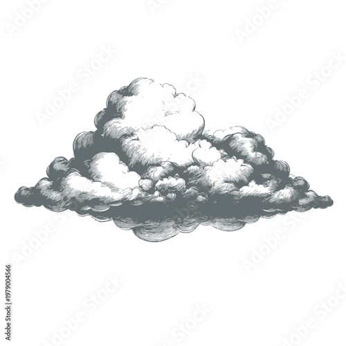 Detailed hand-drawn sketch of a fluffy cumulus cloud, perfect for various creative design projects on adobe stock, conveying weather or ethereal concepts
