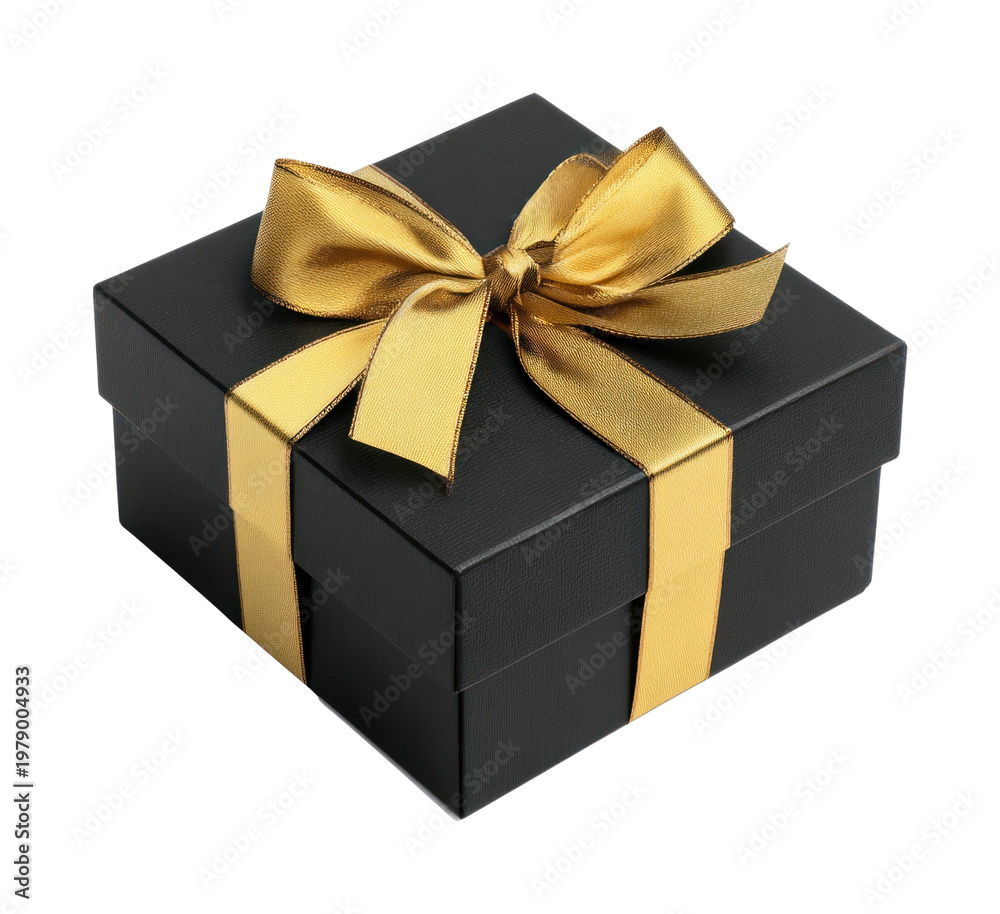 Obraz premium PNG Elegant black gift box with ribbon.