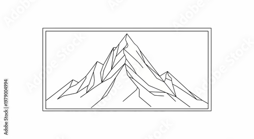 Geometric Mountain Peak Outline Illustration, Minimalist Landscape Art