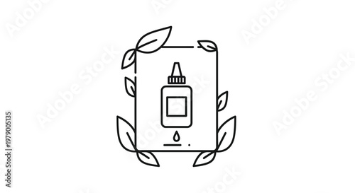 Eco-friendly glue bottle icon with leaves, sustainable adhesive concept, clean design