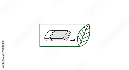 Eco-friendly eraser with leaf symbol, clean office supplies, sustainable stationery concept