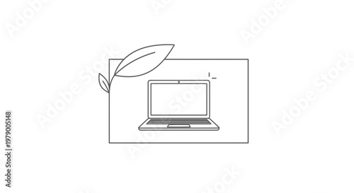 Eco-friendly Laptop Icon with Green Leaf - Sustainable Technology Concept