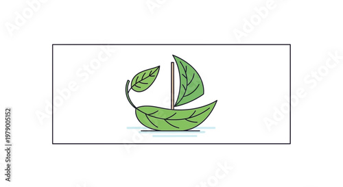 Eco-friendly leaf boat sailing on water, nature concept, green sailboat