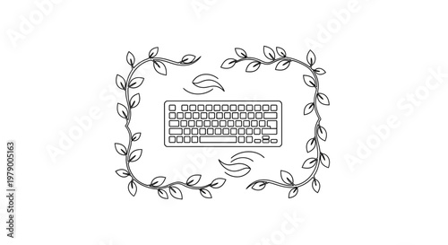 Eco-friendly keyboard concept with green leaves and recycling symbol