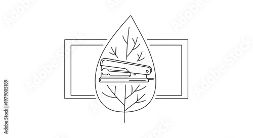 Eco-Friendly Office Stapler Inside a Leaf Icon with Blurred Background