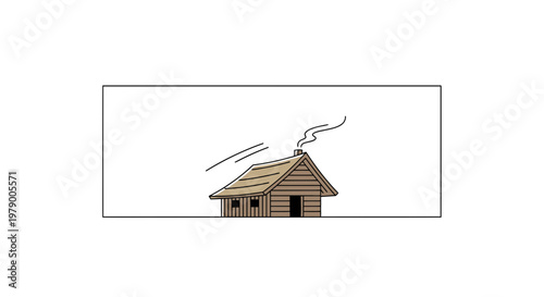 Cozy Wooden Cabin with Smoke Rising from Chimney in Snowy Landscape