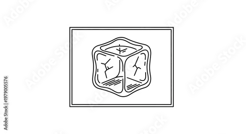 Cracked Ice Cube Outline Illustration