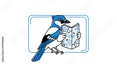 Blue Jay Bird Reading a Book, Educational Concept, Knowledge and Learning