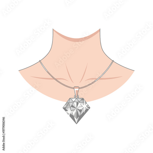 A shiny diamond pendant necklace worn around a person neck