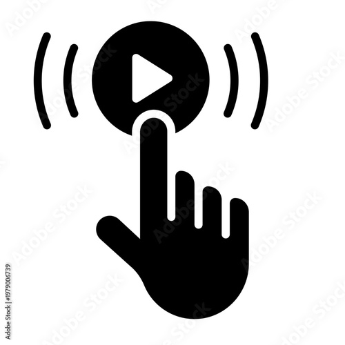 play tap glyph icon. media start action. playback control. mobile interaction