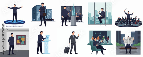 Flat Style Diverse Professional Man Occupation and Lifestyle Illustration Set