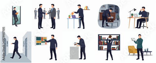 Flat Illustration of Businessman in Different Situations and Various Activity