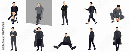 Flat Style Diverse Pose Man Character Illustration Set Collection Bundle
