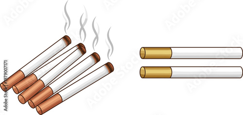 Cigarette Icons with Smoke, Classic and Gold Cigarettes for Tobacco Products and Smoking Symbol
