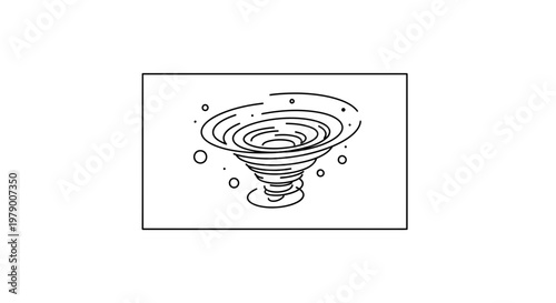 Abstract vortex, whirlpool, and swirling water with bubbles, minimalist line art illustration