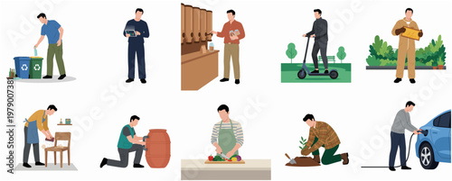Flat Design Lifestyle of Person Doing Daily Activity and Hobby Illustration