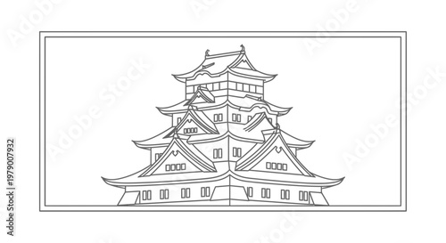 Traditional Japanese Castle Outline Drawing