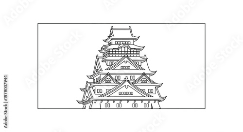 Traditional Japanese Castle Outline Drawing