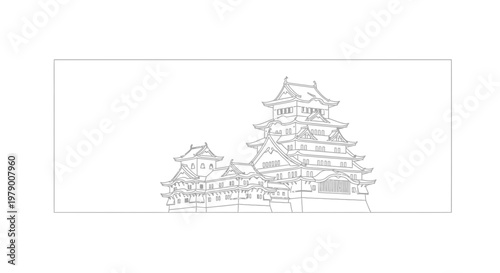 Traditional Japanese Castle Outline Illustration