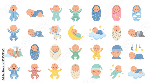 Cute Newborn Baby and Infant Flat Vector Illustration Set for Baby Care  Childhood