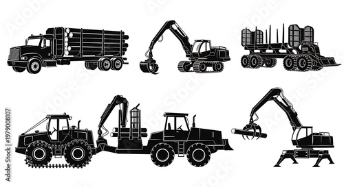 Heavy machinery logging industry vehicles.